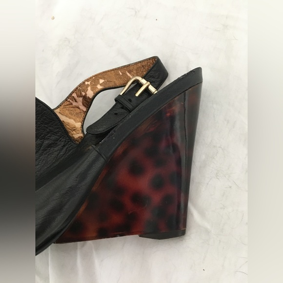 Y2k Nine West open toe sling back bootie black leather leopard clear heel - Picture 8 of 11